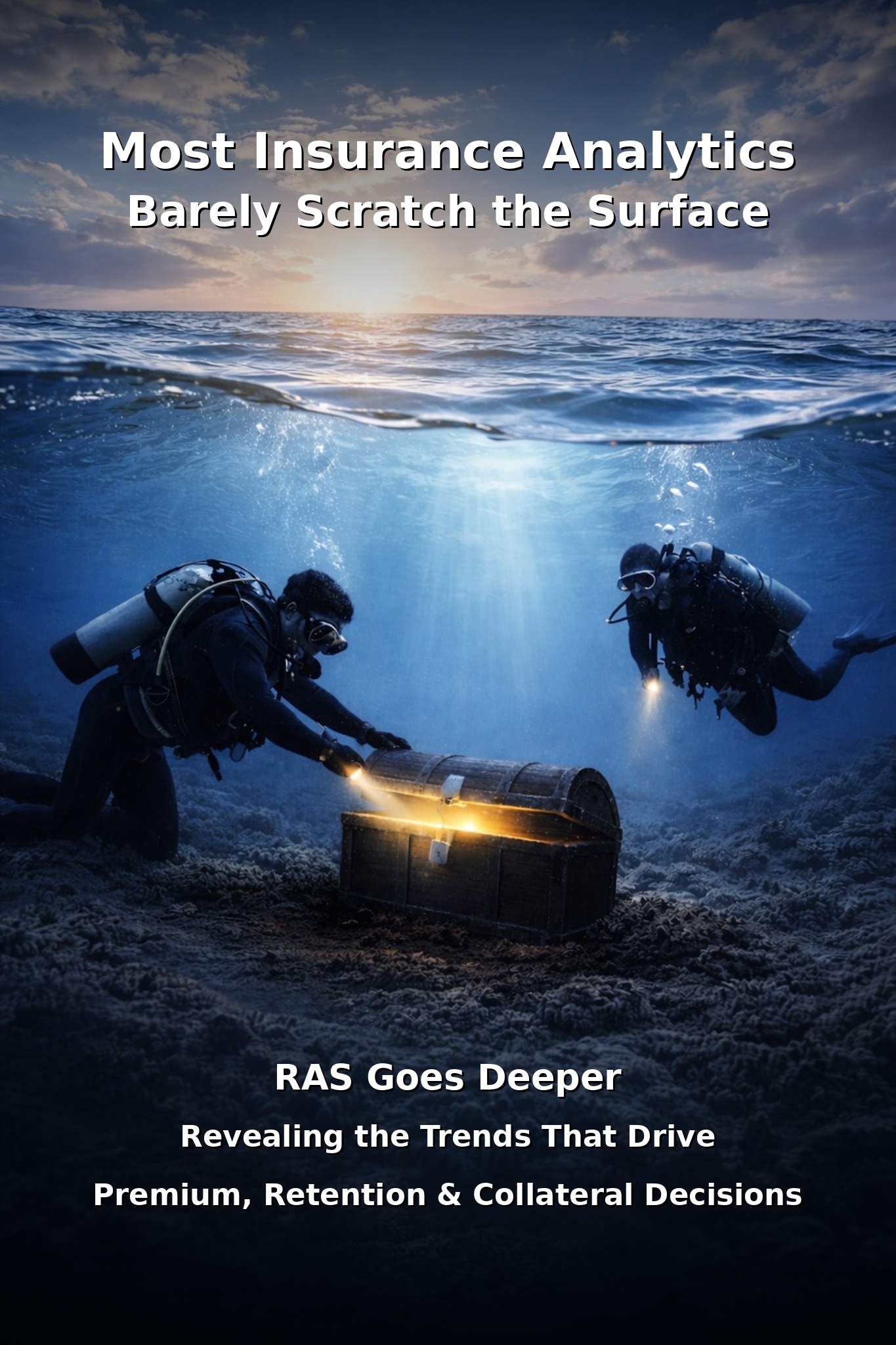 Divers opening a treasure chest underwater representing deeper insurance loss data analysis revealing hidden insights.